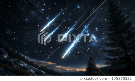 Highly detailed starscape with crisp clarity, palette of midnight blue, silver white, and radiant cyan 135870821