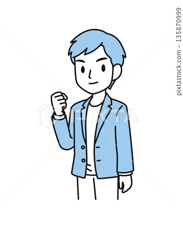 一位穿著休閒裝的男士揮拳的插圖素材 135870999