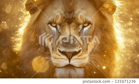 Photorealistic Lion of Judah exuding strength and power, majestic cultural artwork, AI generated 135871236