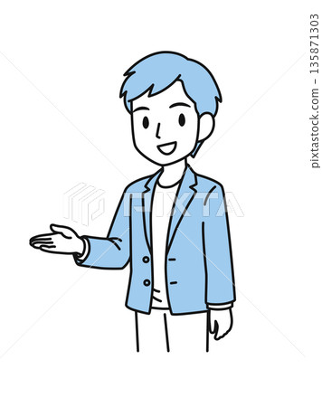 一位穿著休閒服的男士正在指路的插畫素材 一位穿著休閒服的男士正在指路的插畫素材 135871303