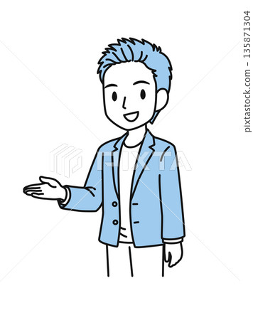 Illustration material of a casual-style man giving directions 135871304