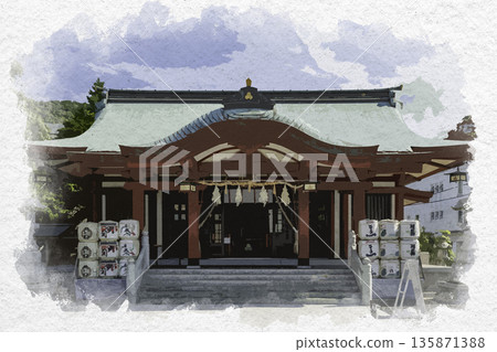 兵庫縣洲本市嚴島神社水彩畫 135871388