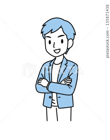 一位自信、休閒裝扮的男士雙臂交叉的插圖素材 135871438