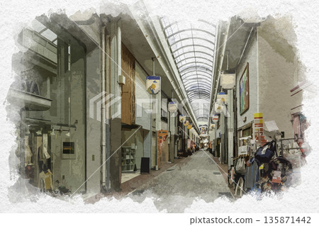 水彩風格:須本市街景,Commode 56商店街,兵庫縣須本市 水彩風格:須本市街景,Commode 56商店街,兵庫縣須本市 135871442