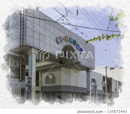 水彩風格：須本市街景，Commode 56商店街，兵庫縣須本市 135871443