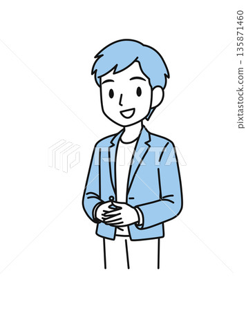 Illustration material of a casual man with his hands clasped in front of him Illustration material of a casual man with his hands clasped in front of him 135871460