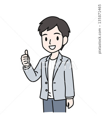 Illustration material of a casual-style man making a good pose 135871465