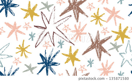 A seamless pattern of hand drawn star shapes with a crayon texture. A seamless pattern of hand drawn star shapes with a crayon texture. 135871580