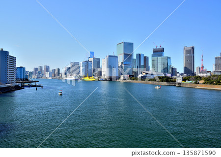 Tokyo Port: Takeshiba Pier seen from Tsukiji Bridge, Passenger Terminal Tokyo Port: Takeshiba Pier seen from Tsukiji Bridge, Passenger Terminal 135871590