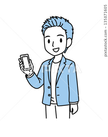 一位休閒男士手持智慧型手機的插畫素材 一位休閒男士手持智慧型手機的插畫素材 135871605