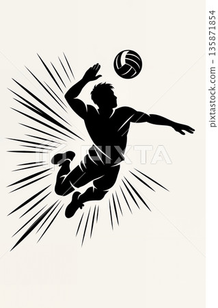volleyball sign simple black and white logo design print vinyl cutting. Volleyball player with ball. volleyball sign simple black and white logo design print vinyl cutting. Volleyball player with ball. 135871854