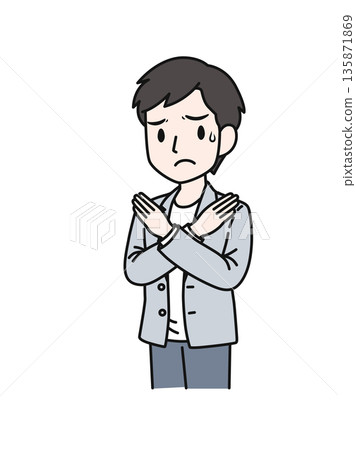 Illustration material of a casual-style man posing with a cross Illustration material of a casual-style man posing with a cross 135871869