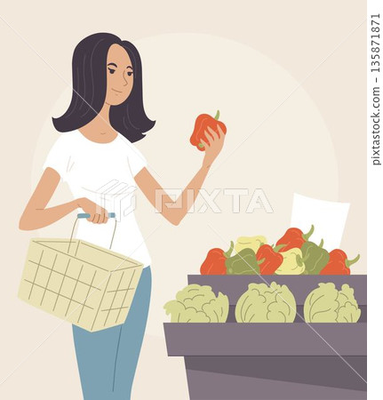 Woman choosing vegetables in grocery store 135871871