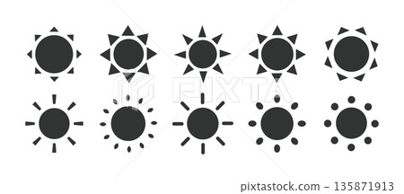 簡單的太陽輪廓圖標,向量太陽插圖 簡單的太陽輪廓圖標,向量太陽插圖 135871913