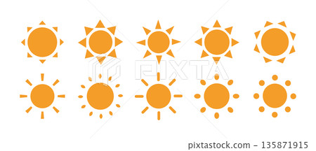 簡單的太陽輪廓圖標，向量太陽插圖 135871915