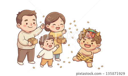 A close family throwing beans on Setsubun 135871929