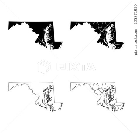 Maryland State Outline and Solid Fill Map Set. 135871930
