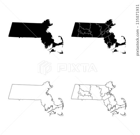 Massachusetts State Outline and Solid Fill Map Set. 135871931