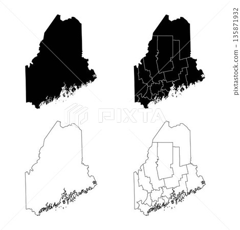 Maine State Outline and Solid Fill Map Set. 135871932