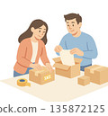 The couple is packing goods into boxes. 135872125