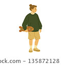 Illustration of a person holding a skateboard 135872128