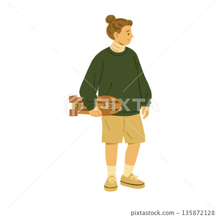 手持滑板的人的插圖 手持滑板的人的插圖 135872128