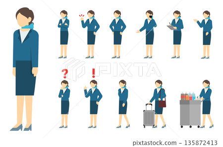 Flat illustration: Cabin attendant set Flat illustration: Cabin attendant set 135872413