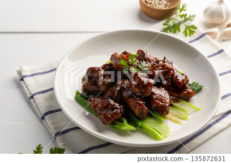Honey Braised Pork Baby Back Ribs or pork cartilage  135872631