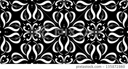 plant seamless pattern of white leaves on black plant seamless pattern of white leaves on black 135872860
