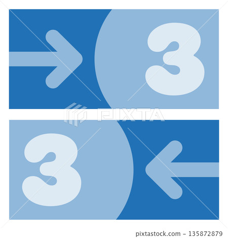 Numbered and colored sign indicating the direction Numbered and colored sign indicating the direction 135872879
