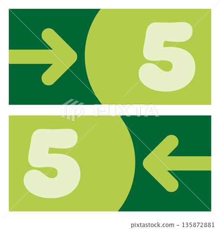 Numbered and colored sign indicating the direction 135872881