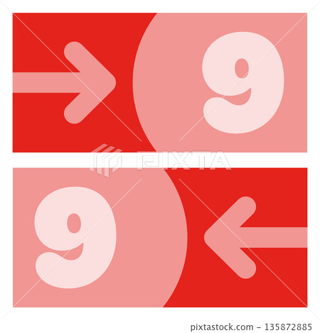 Numbered and colored sign indicating the direction 135872885