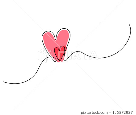 Hand drow one line heart Hand drow one line heart 135872927