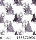A seamless pattern of various trees on a white background 135872950