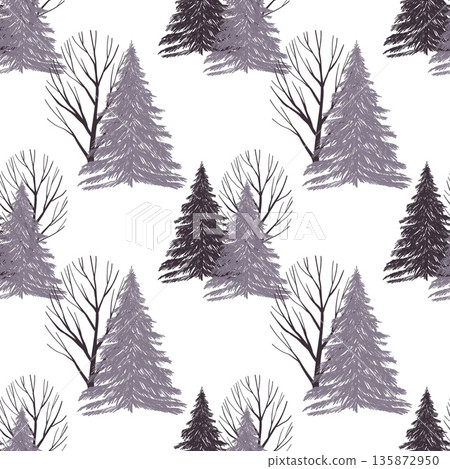 A seamless pattern of various trees on a white background 135872950
