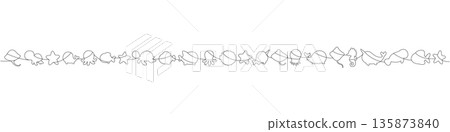 Long one-line illustration of many cute sea animal silhouettes. Minimalist ocean animals for page headers and creative decor Long one-line illustration of many cute sea animal silhouettes. Minimalist ocean animals for page headers and creative decor 135873840
