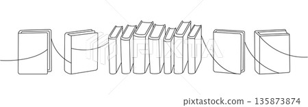 Books in a row, connected by a continuous one line Books in a row, connected by a continuous one line 135873874