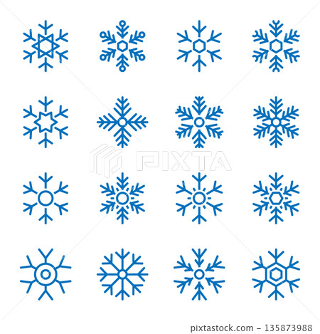 Blue snowflakes. Clean modern winter line art illustration set for Christmas, New Year, and holiday seasonal projects 135873988