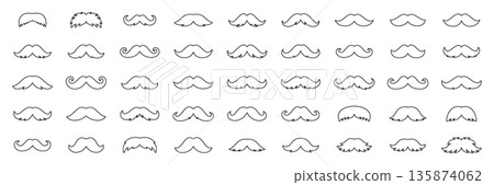 Outline moustache collection. Minimal linear vector mustaches set for retro designs, hipster logos, barbershop branding, costume party props and decorative projects. Outline moustache collection. Minimal linear vector mustaches set for retro designs, hipster logos, barbershop branding, costume party props and decorative projects. 135874062