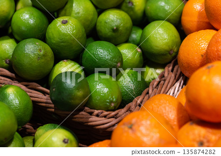 Close-up, lime on the counters in the supermarket. Close-up, lime on the counters in the supermarket. 135874282