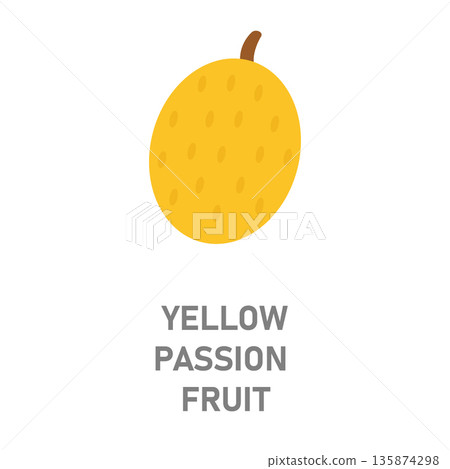 Yellow passion fruit. Tropical fruit icon with dotted skin isolated on white background for food packaging Yellow passion fruit. Tropical fruit icon with dotted skin isolated on white background for food packaging 135874298