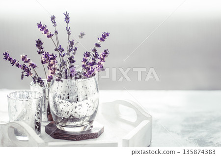 composition with lavender in a glass composition with lavender in a glass 135874383