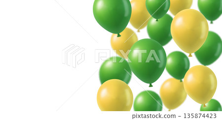 Flying green and gold 3D balloons on white background - St. Patricks Day festive decoration Flying green and gold 3D balloons on white background - St. Patricks Day festive decoration 135874423
