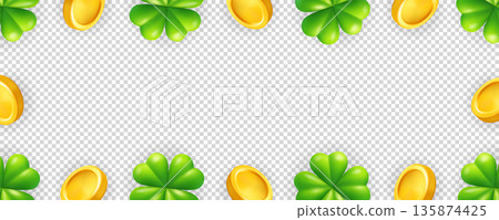 St. Patricks Day frame with gold coins and green shamrocks 135874425