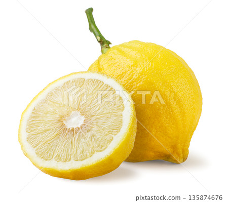 Ripe bergamot and half on a white background. Isolated Ripe bergamot and half on a white background. Isolated 135874676