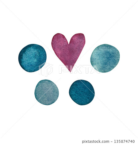 A charming watercolor design featuring a collection of pink and turquoise hearts and bubbles set against a clean white background. 135874740