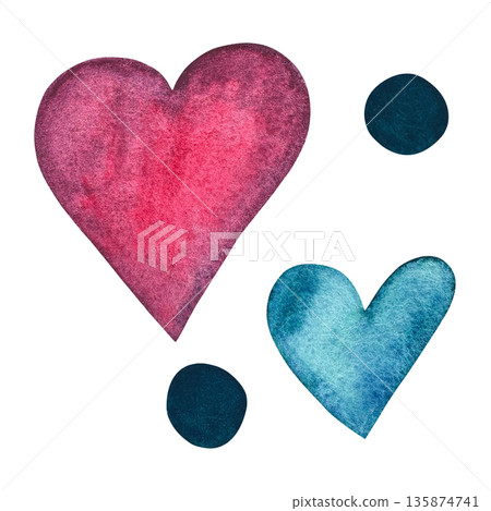 A charming watercolor design featuring a collection of pink and turquoise hearts and bubbles set against a clean white background. A charming watercolor design featuring a collection of pink and turquoise hearts and bubbles set against a clean white background. 135874741