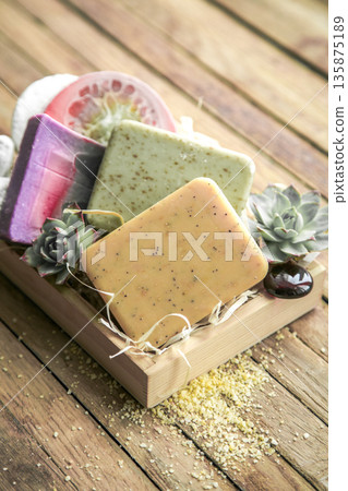 Spa soap in a wooden box 135875189