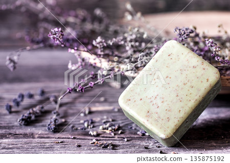 Spa soap on wooden background Spa soap on wooden background 135875192