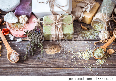 Spa still life on a wooden background Spa still life on a wooden background 135875208